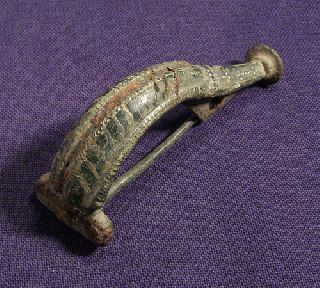 Roman Silvered Bronze Brooch / Fibula With Niello-work And Glass Paste Inlay photo