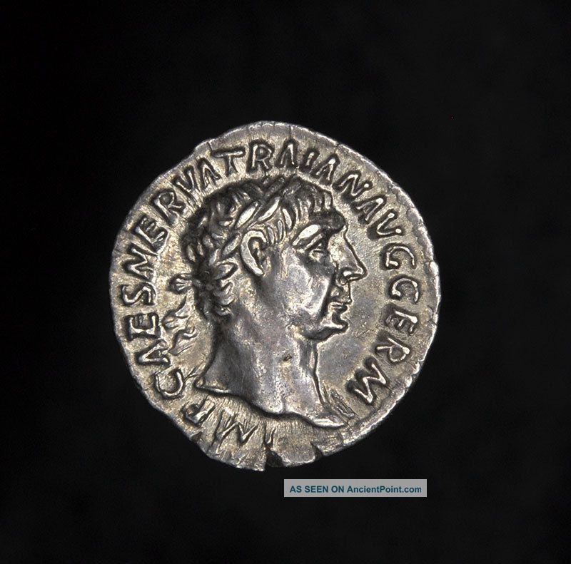 Ancient Roman Silver Denarius Hercules Coin Of Emperor Trajan Roman photo