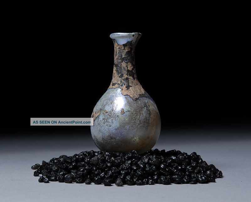 Ancient Roman Iridescent Glass Perfume Flask Unguentarium 250 A.d. Roman photo
