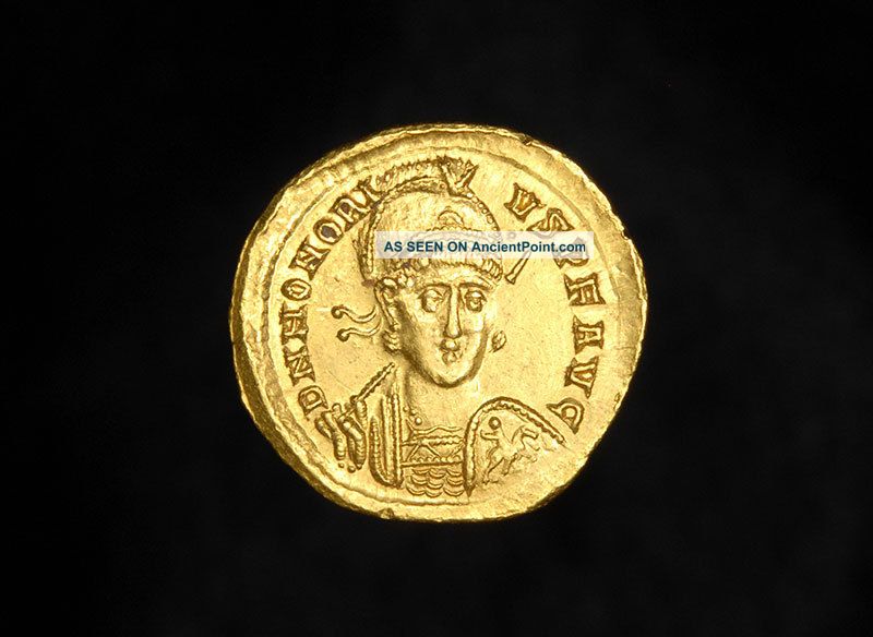 Ancient Gold Solidus Constantinople Coin Of Emperor Honorius Roman photo