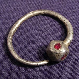 Hunnic Or Langobard Silver Hairring With Red Gemstone - Rr photo