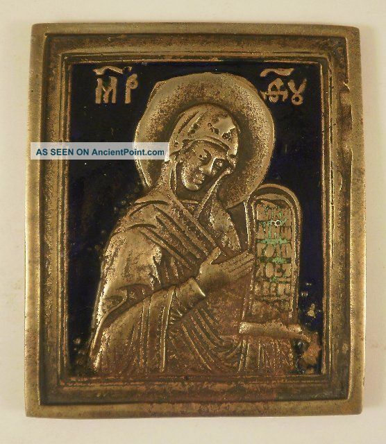 Antigue Russian Orthodox Bronze Icon Enamel 19th. Ikone Icona Icono Roman photo