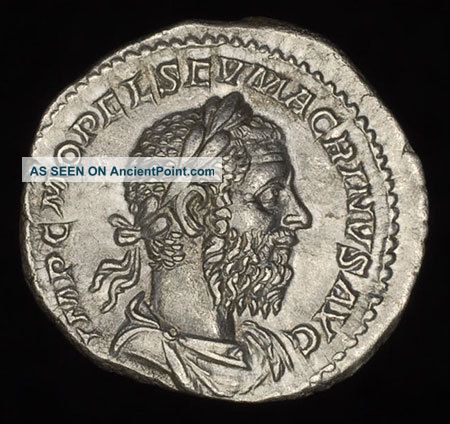 Ancient Roman Silver Denarius Coin Of Emperor Macrinus Jupiter Roman photo