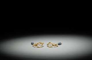 Ancient Roman Gold & Glass Bead Earrings Jewelry photo