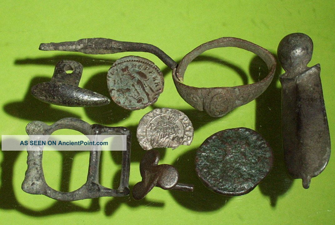 Ancient Roman Medieval Artifacts Jewelry Ring Silver Coin Antique Lot Old Buckle Roman photo