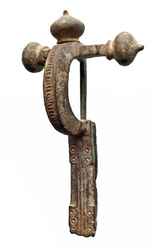 Large 4th Cent. Ancient Roman Bronze Crossbow Fibula Brooch C/w Locking Device photo