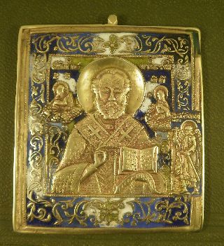Antigue Russian Orthodox Bronze Icon Enamel 19th. Ikone Icona Icono photo