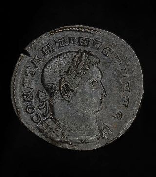 Ancient Roman Bronze Follis Sol Coin Of Christian Emperor Constantine The Great photo