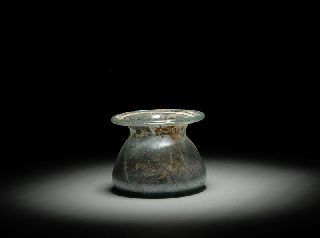Ancient Roman Glass Iridescent Squat Bottle / Flask photo