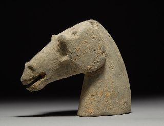 Ancient Chinese Pottery Horse Head Sculpture - Antique - Han Dynasty photo