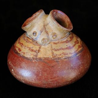 Ancient Nayarit Pre-columbian Pottery Double Spout Bear Effigy Vase 5 1/8