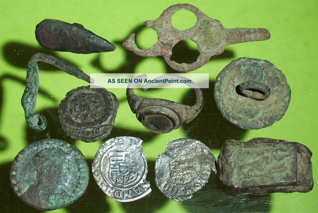 Ancient Roman Medieval Artifacts Jewelry Ring Silver Coins Key Old Lot Antique Roman photo