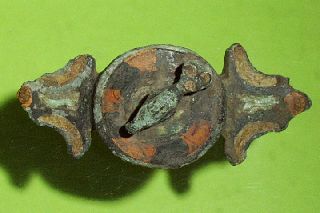 Ancient Roman Equal Armed Plate Brooch Orange & Black Enamel 3d Fish Old Jewelry photo