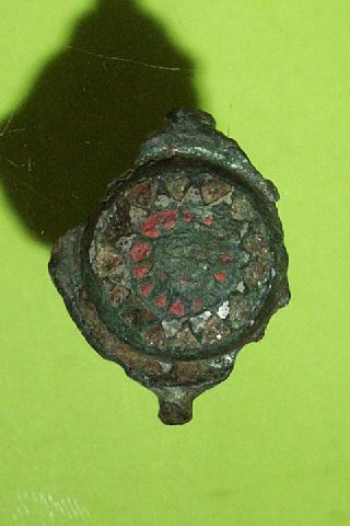 Roman Umbonate Brooch Blue Red Enamel Spoked Wheel Old Fibula Artifact Silver photo