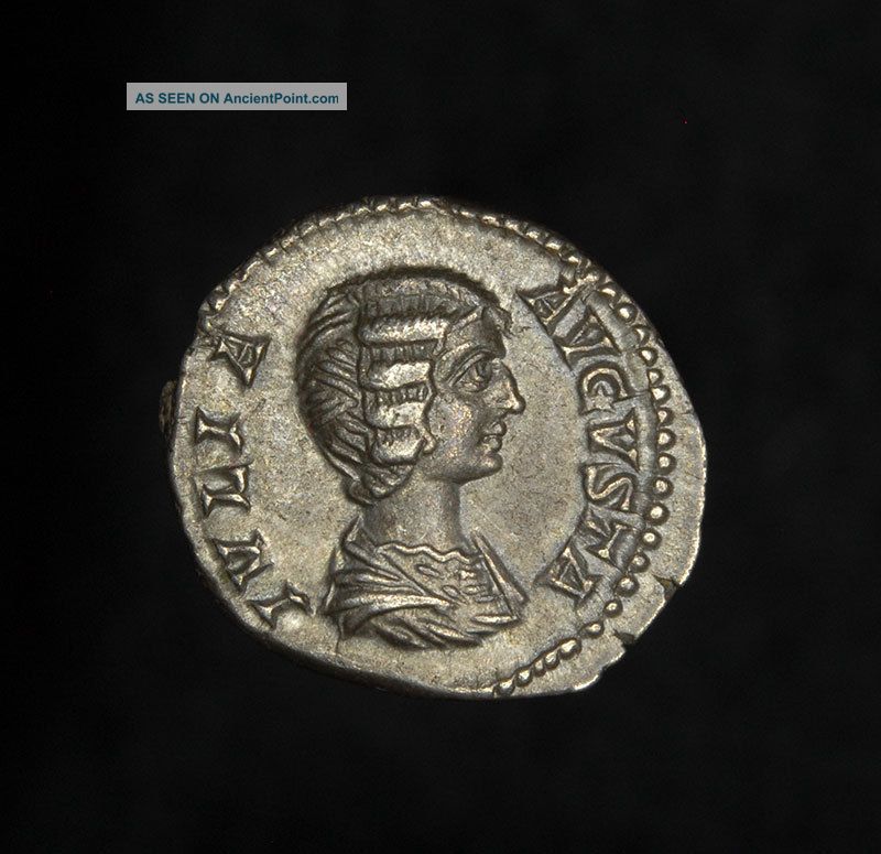 Ancient Roman Silver Pietas Denarius Coin Of Empress Julia Domna Roman photo