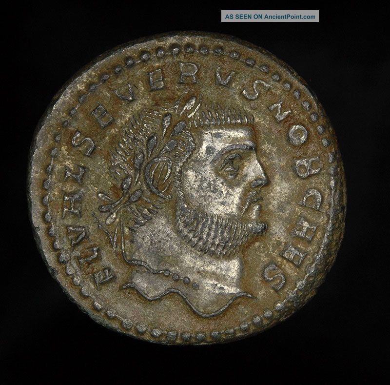 Ancient Roman Silvered Follis Coin Of Emperor Severus Ii As Caesar Roman photo