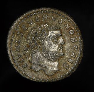 Ancient Roman Silvered Follis Coin Of Emperor Severus Ii As Caesar photo