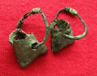 Ancient Roman Bronze Earrings 25mm And 25mm P42 photo