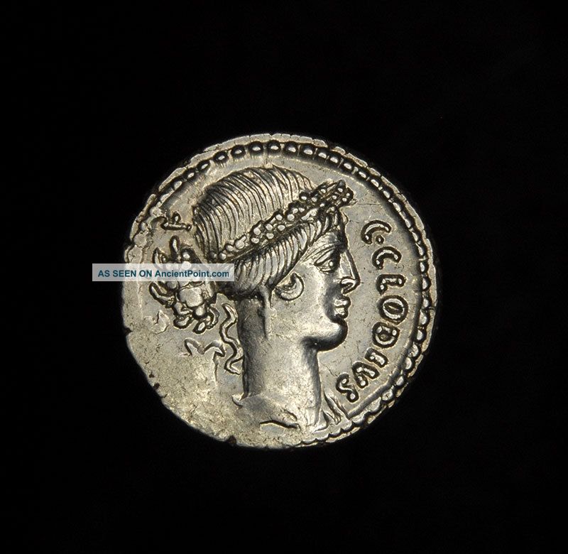 Ancient Roman Republican Silver Denarius Clodius Vestalis Flora Vesta Coin Roman photo