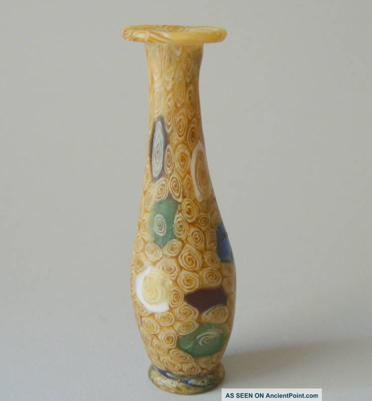 Extr Rare Roman Mosaic Glass Balsamarium. First Cent Roman photo