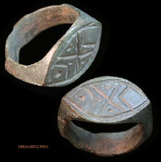 Ancient Roman Bronze Engraved Ring Oval Bezel Mels - Antiquities photo