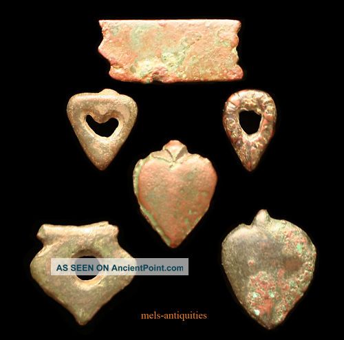 6 Roman Bronze Belt Mounts Applique Mels - Antiquities Roman photo
