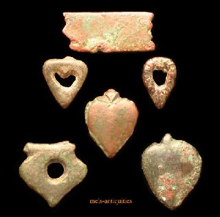 6 Roman Bronze Belt Mounts Applique Mels - Antiquities photo