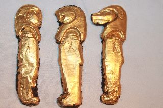 Good Rare Ancient Egyptian Gold Sons Of Horus (3) Appliques Figures C.  500 Bc photo