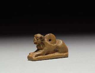 Ancient Egyptian Faience Recumbent Lion Amulet Statue photo