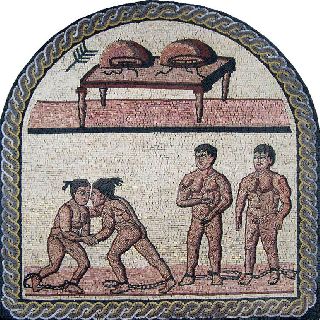 Ancient Gladiators Marble Mosaic Art Tiles Stone Mural photo