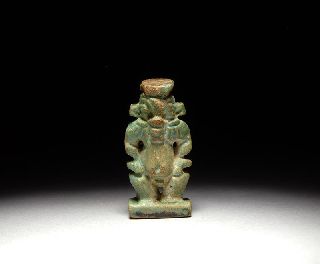 Ancient Egyptian Faience Amulet Of Deity Bes photo