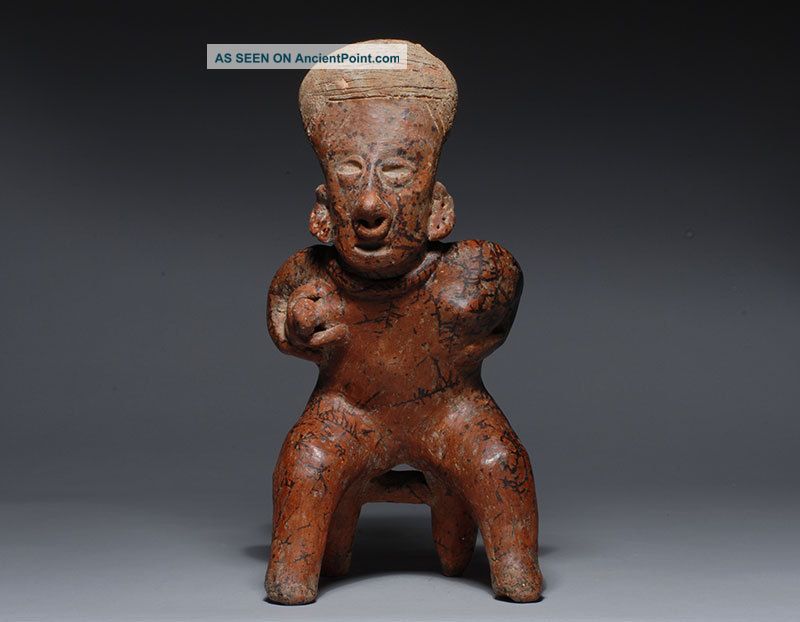 Pre - Columbian Nayarit Seated Female Mothger & Child Earthenware Figure Sculpture The Americas photo