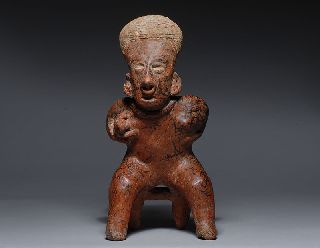 Pre - Columbian Nayarit Seated Female Mothger & Child Earthenware Figure Sculpture photo