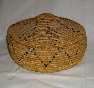 Antique Excellent Eskimo Inuit Yup ' Ik Indian Heavy Coiled & Lidded Woven Basket photo