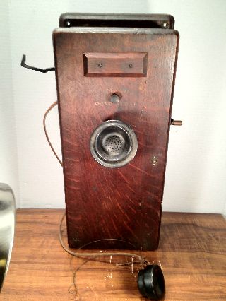 Antique Oak Hand Crank Wall Telephone Western Electric From New York Central Rr photo