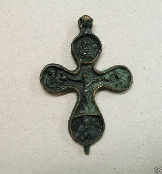 Russian Reliquary Bronze Cross 14th - 15th Century A.  D. photo