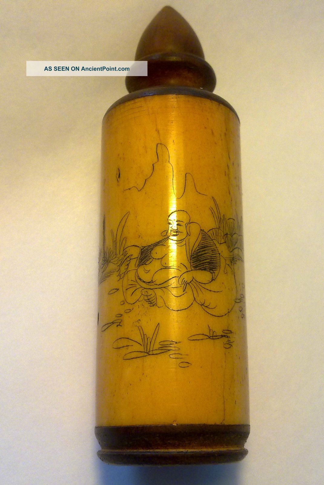 Stunning Handmade Bone And Wood Bottle Chinese Or Japanese Motive.  High 95mm Other photo