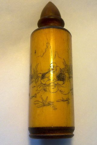 Stunning Handmade Bone And Wood Bottle Chinese Or Japanese Motive.  High 95mm photo