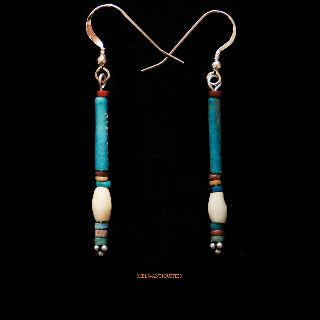 Ancient Egyptian Blue Faience And Agate Bead Earrings 600bc Jewellery photo
