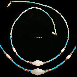Ancient Egyptian Blue Faience Bead Quartz Agate Necklace 1000 Bc Jewellery E35q photo