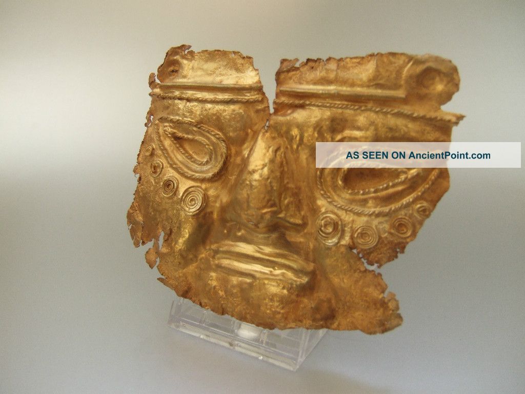 Pre Colombian Laminated Gold Copper Burial Funerary Mask 150 - 900 A.  D. The Americas photo
