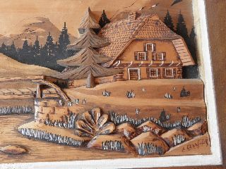 Panel Wall Carving Wood House Mountain Wooden Black Forest Slides Snow Vintage photo