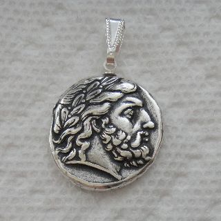 Zeus,  King Of The Gods,  Minted By Philip Ii,  Antique Silver Plated Coin Pendant photo