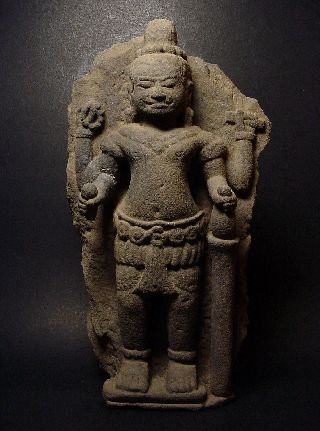 Rare Khmer Mythology Sandstone Relief Four - Arm Vishnu Figure,  Angkor Wat 12th C. photo