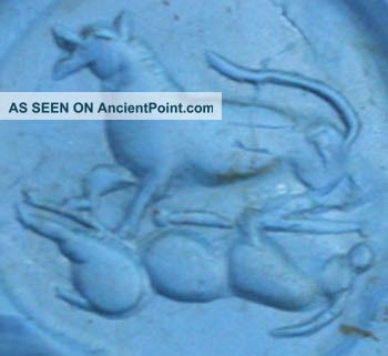 Rare Sassanian Empire Rock Crystal Pottery Seal Stamp - Wolf Hunting European photo