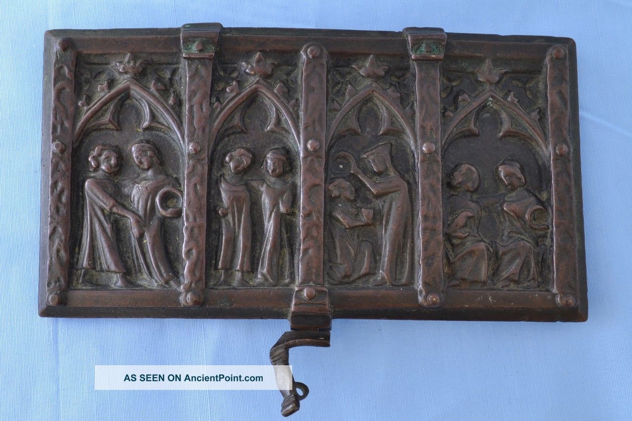 Antique Medieval French Coffret De Mariage Casket Box Lid C1550 European photo