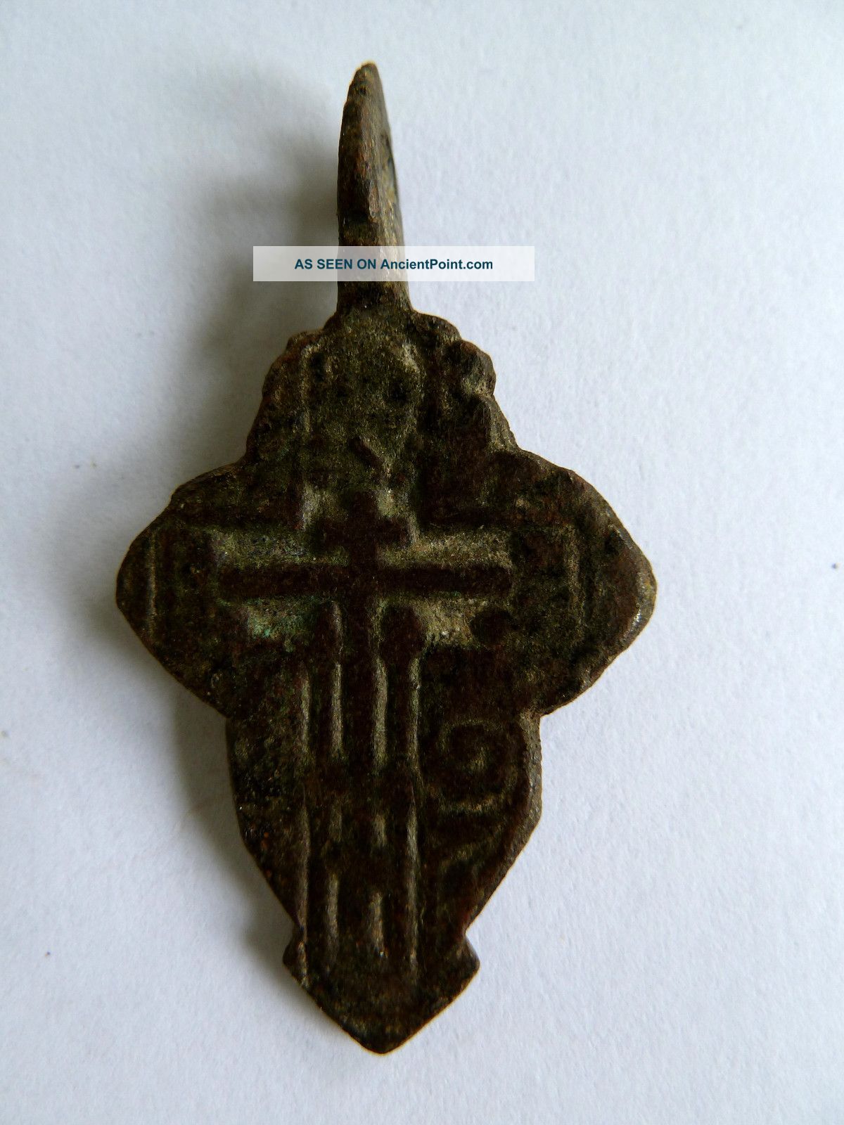 19th Century Bronze Russian Orthodox Cross Pendant Christian Necklace Byzantine photo