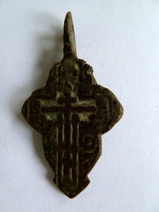 19th Century Bronze Russian Orthodox Cross Pendant Christian Necklace photo