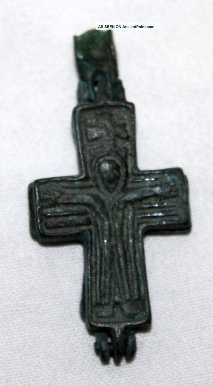 Quality Ancient Byzantine Bronze Reliquary Cross C.  12/15th Century Ad European photo