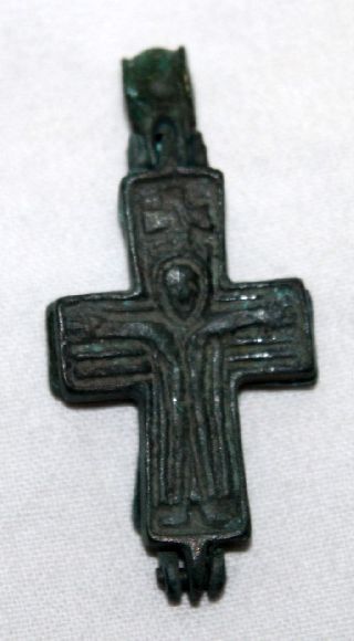 Quality Ancient Byzantine Bronze Reliquary Cross C.  12/15th Century Ad photo